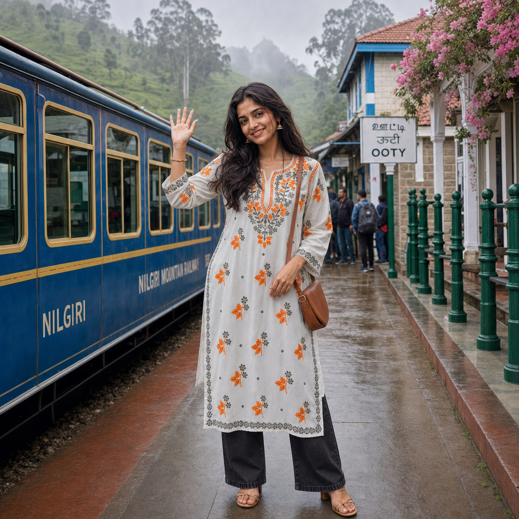 Lucknowi Chikankari Long Kurta for Women