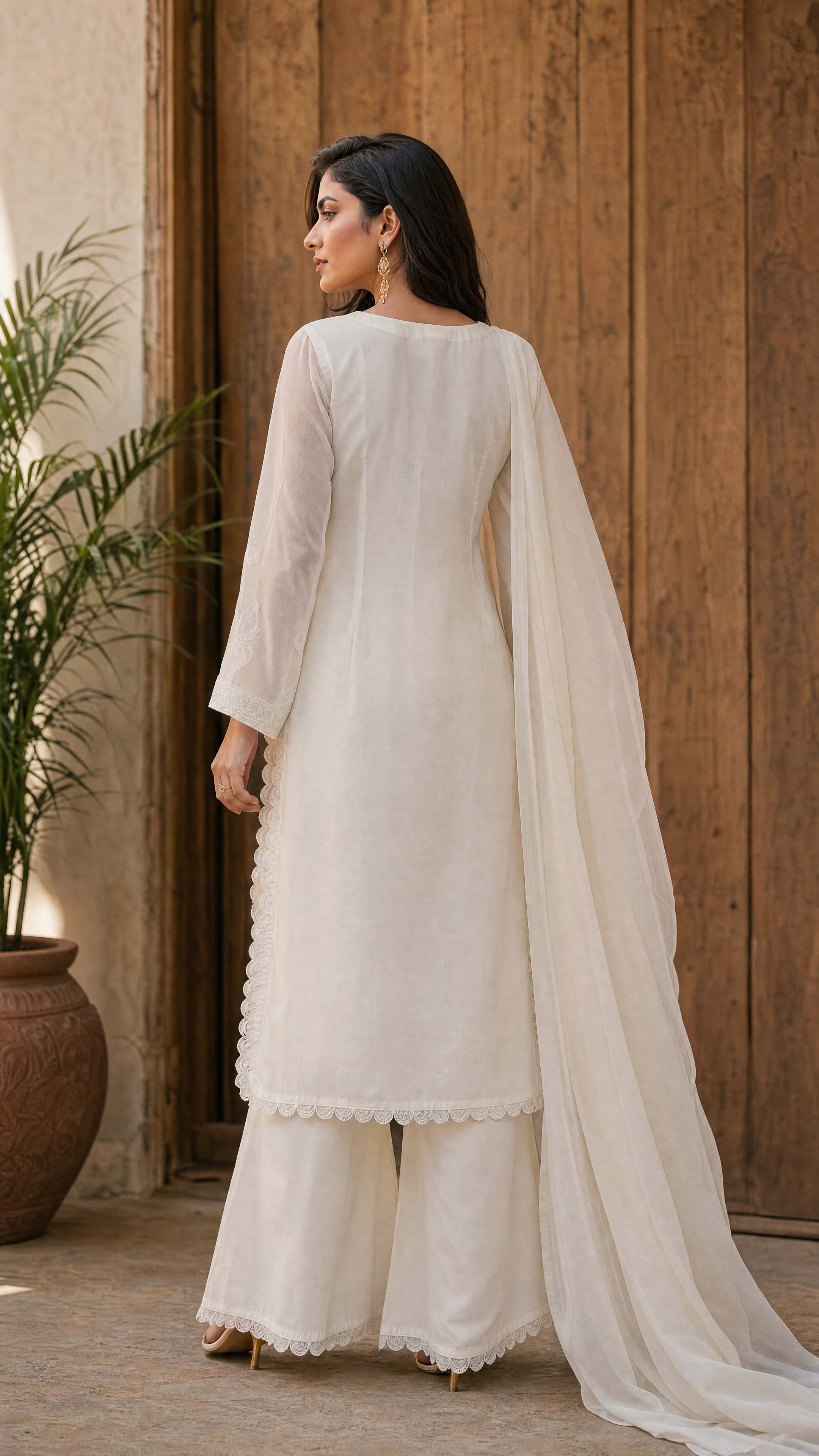 white georgette embroidered palazzo with matching dupatta