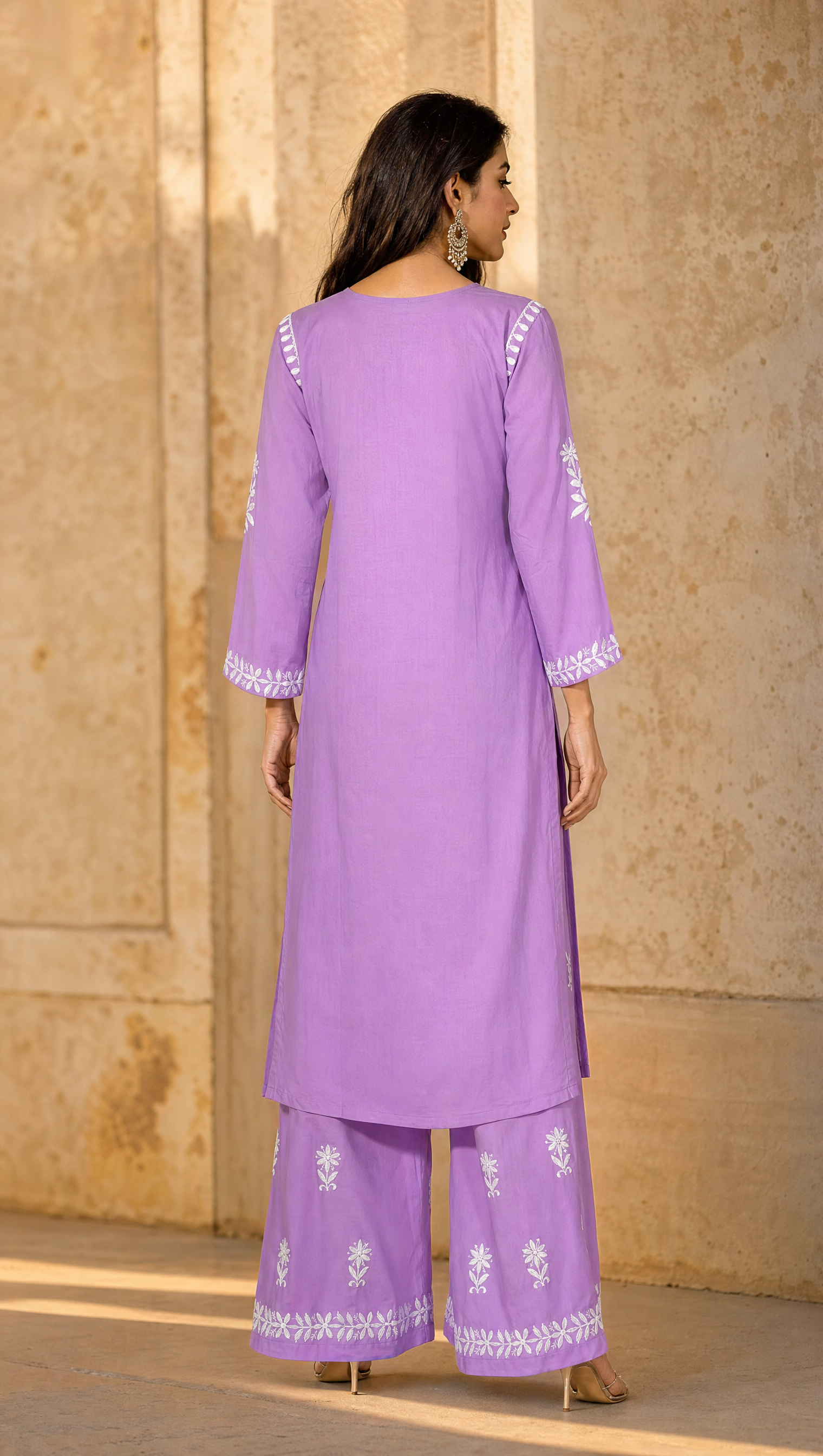 Maroon rayon cotton embroidered palazzo with floral chikankari motifs