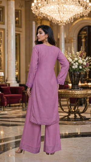 Lavender georgette embroidered palazzo with matching dupatta