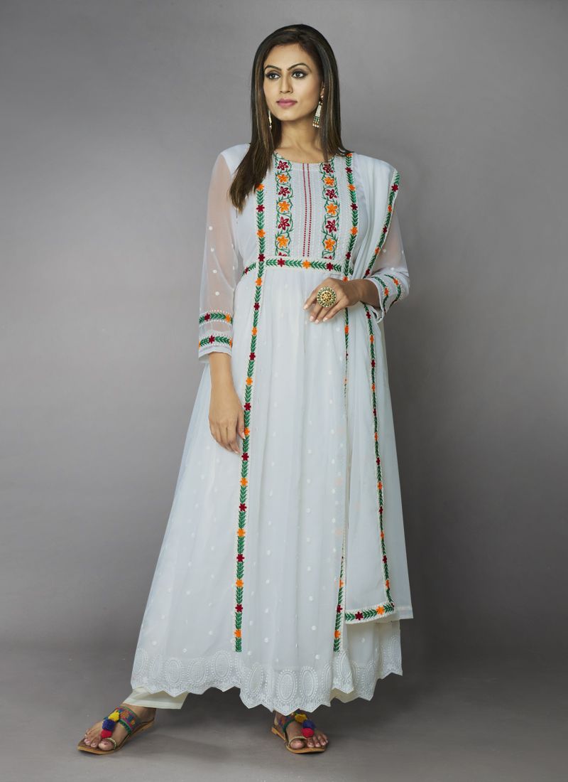 white cotton embroidered salwar kameez