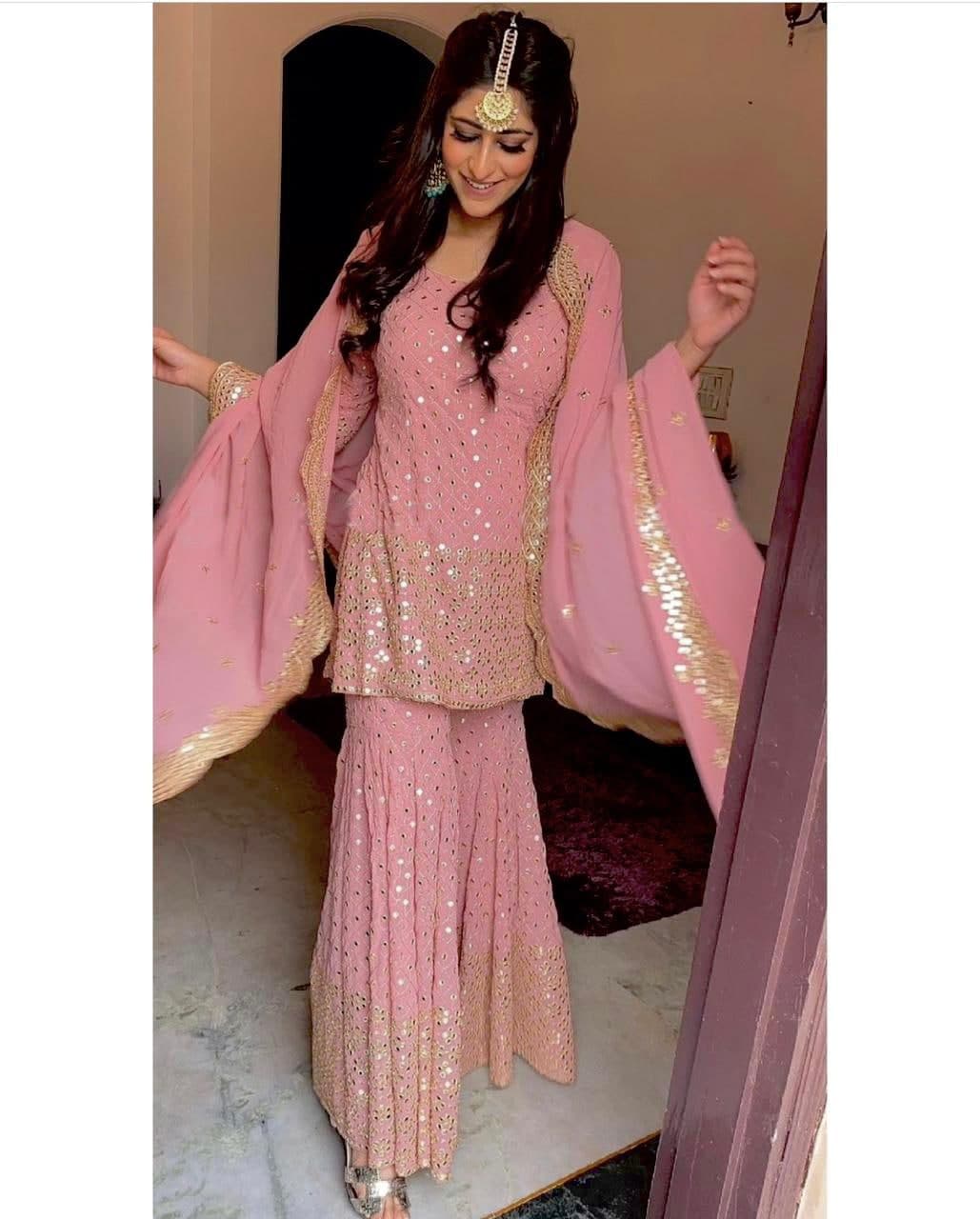 pink georgette sharara suit