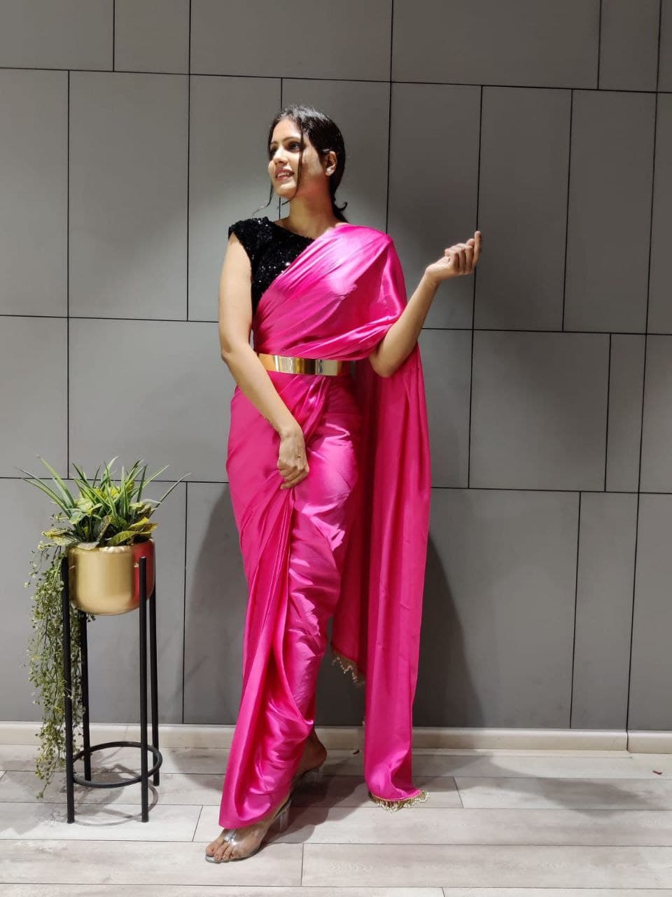 hot pink saree silk