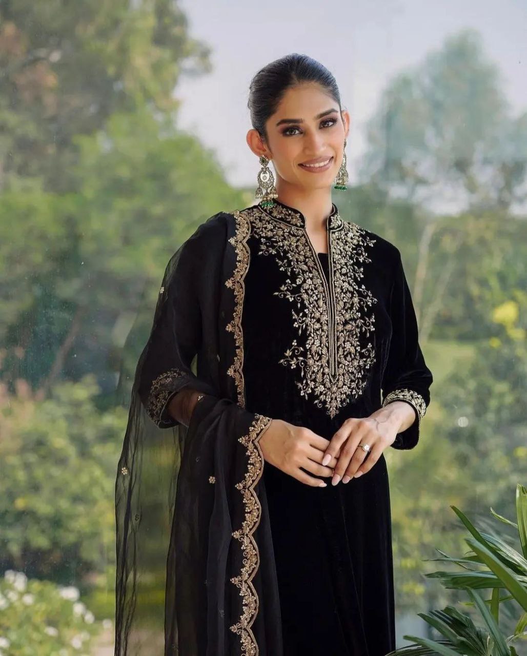 Pista Green Taffeta Silk Mirror Work Salwar Suit With Organza Silk Dupatta