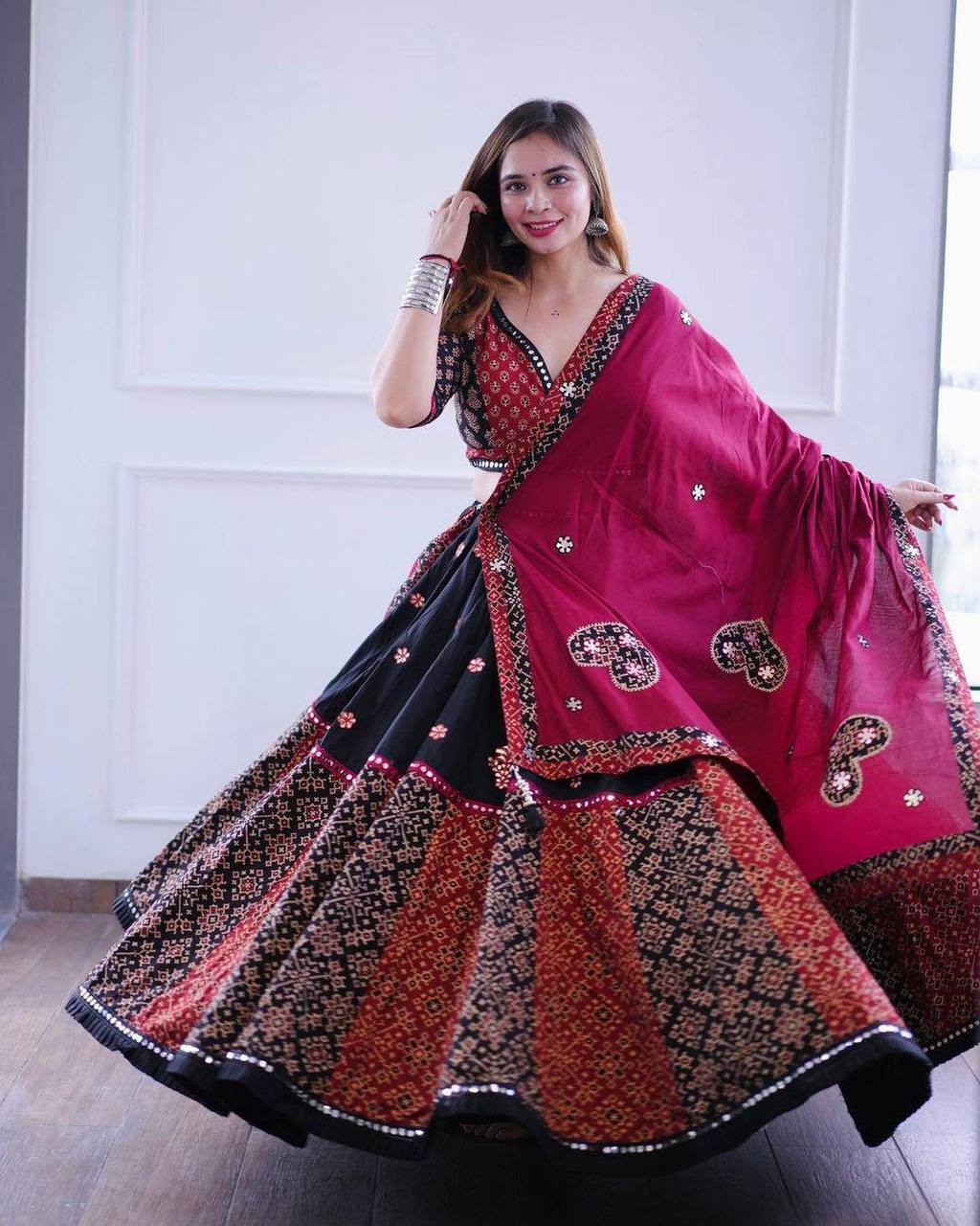 Black Ryon Cotton Digital Printed Lehenga Choli With Dupatta - PinkSaree